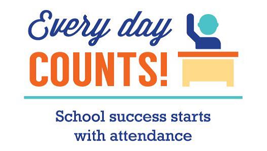 Every day counts! icon - graphic of child at desk with hand raised - School success starts with attendance